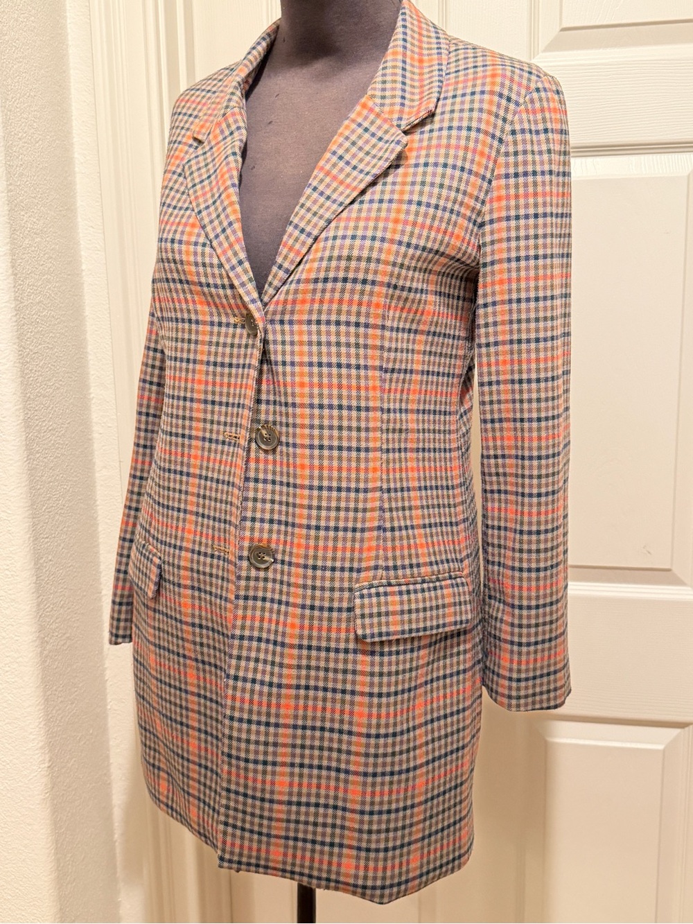 BB Dakota Long Line Blazer Jacket - bold orange brown and blue